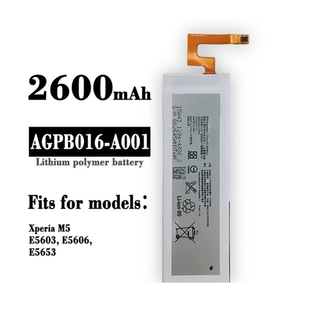 Batterie de remplacement pour Sony Xperia M5 (E5653 E5606 E5603 E5633 E5663), AGPB016-A001 Batterie de remplacement pour Sony Xperia M5 (E5653 E5606 E5603 E5633 E5663), AGPB016-A001